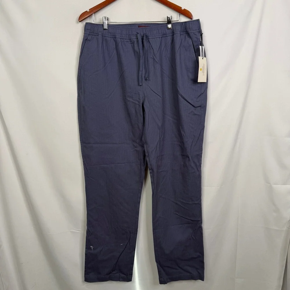 Alesbury Mens Herringbone‎ E-Waist Pull On Pants Blue XXL-34 Straight Leg NWT